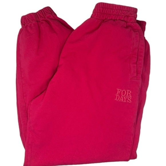 For Days High Waisted Sweatpants in Bright Rose Hot Pink Sz Med Barbie Baggy - Picture 3 of 10